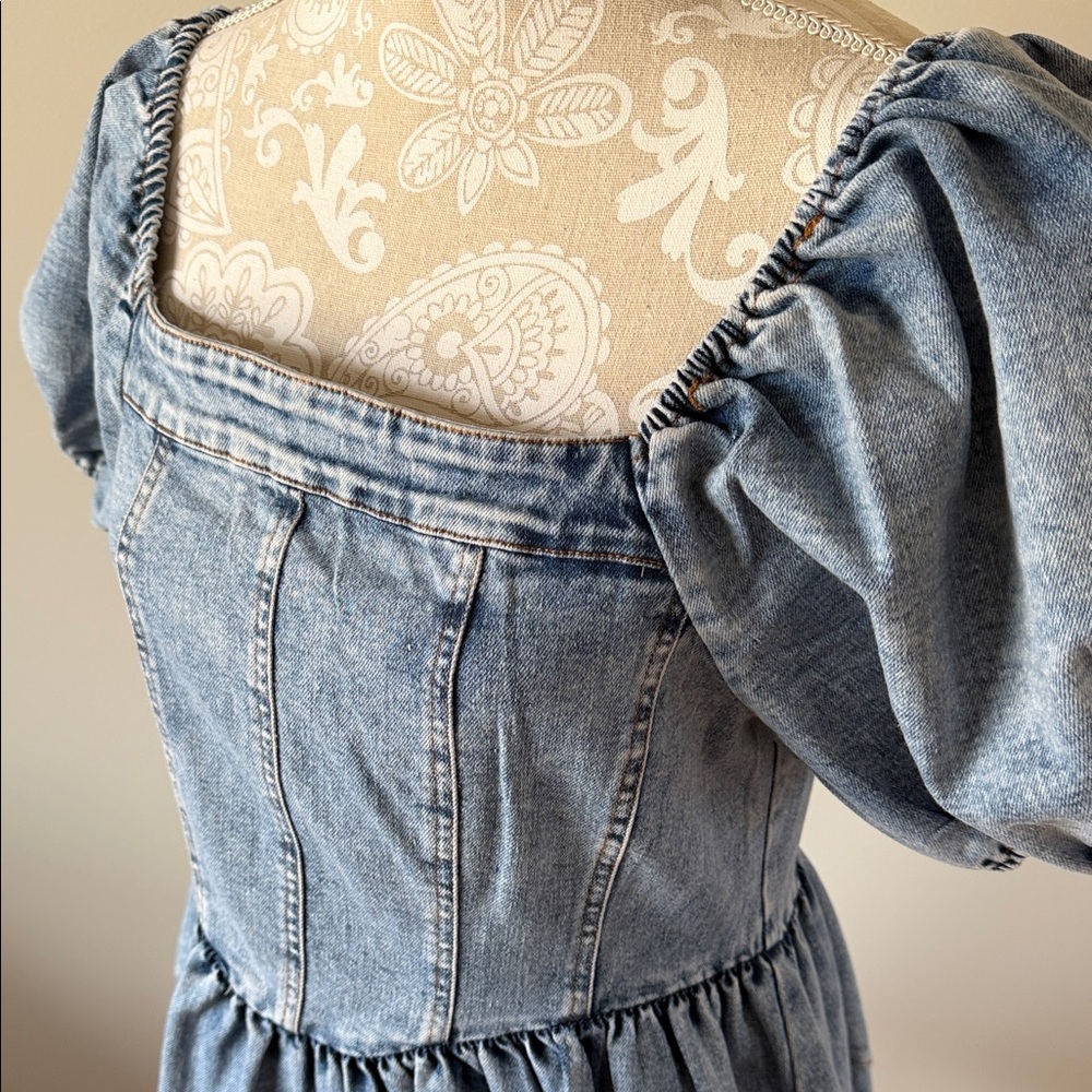 Softer Denim Dress with Puff Sleeves sz M (NWT) - Picture 9 of 15